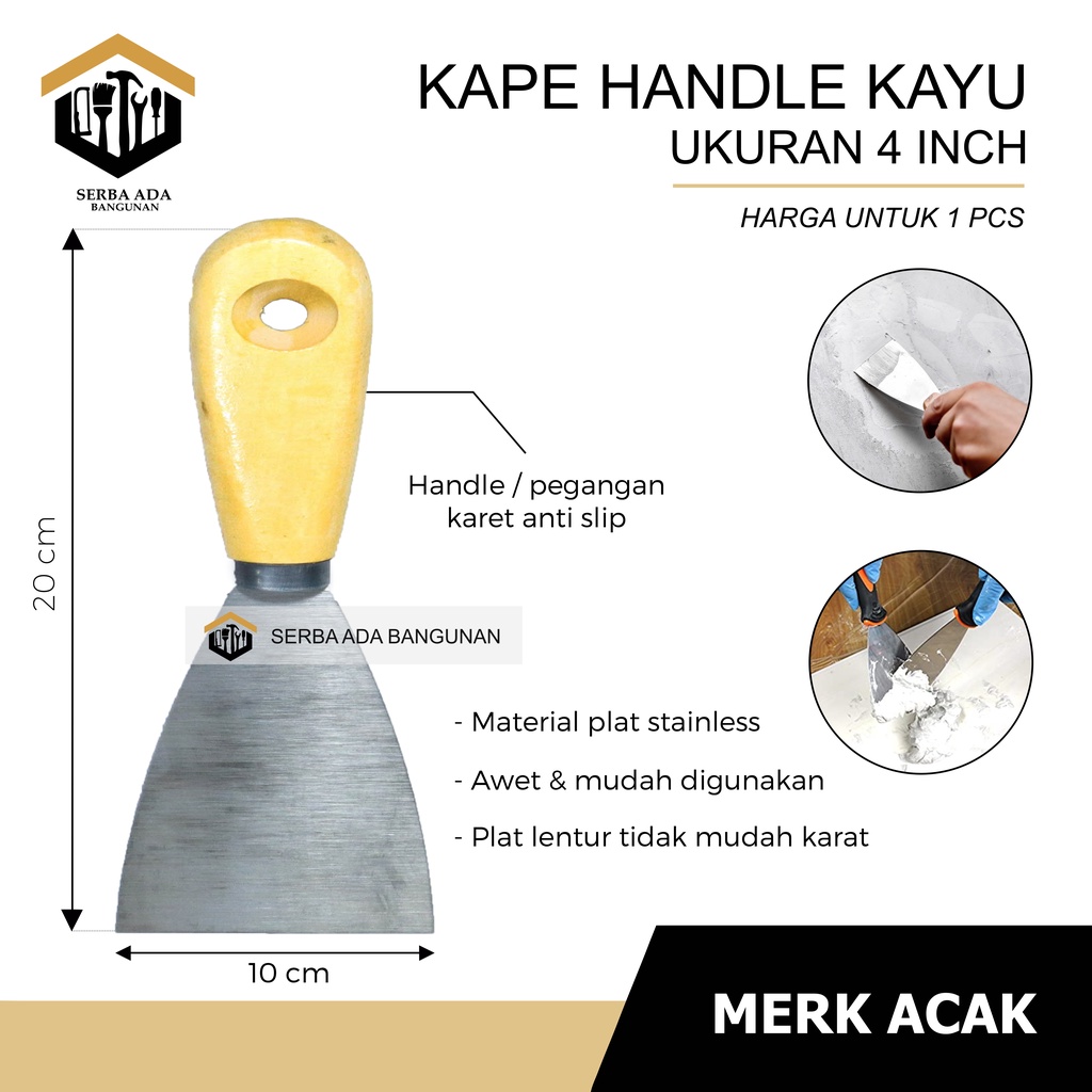 KAPE GAGANG KAYU 11/2&quot; 2&quot; 21/2&quot; 3&quot; 4&quot;  / SCRAPER SKRAP ALAT PENGELUPAS KEROK LAPISAN CAT MERAPIKAN