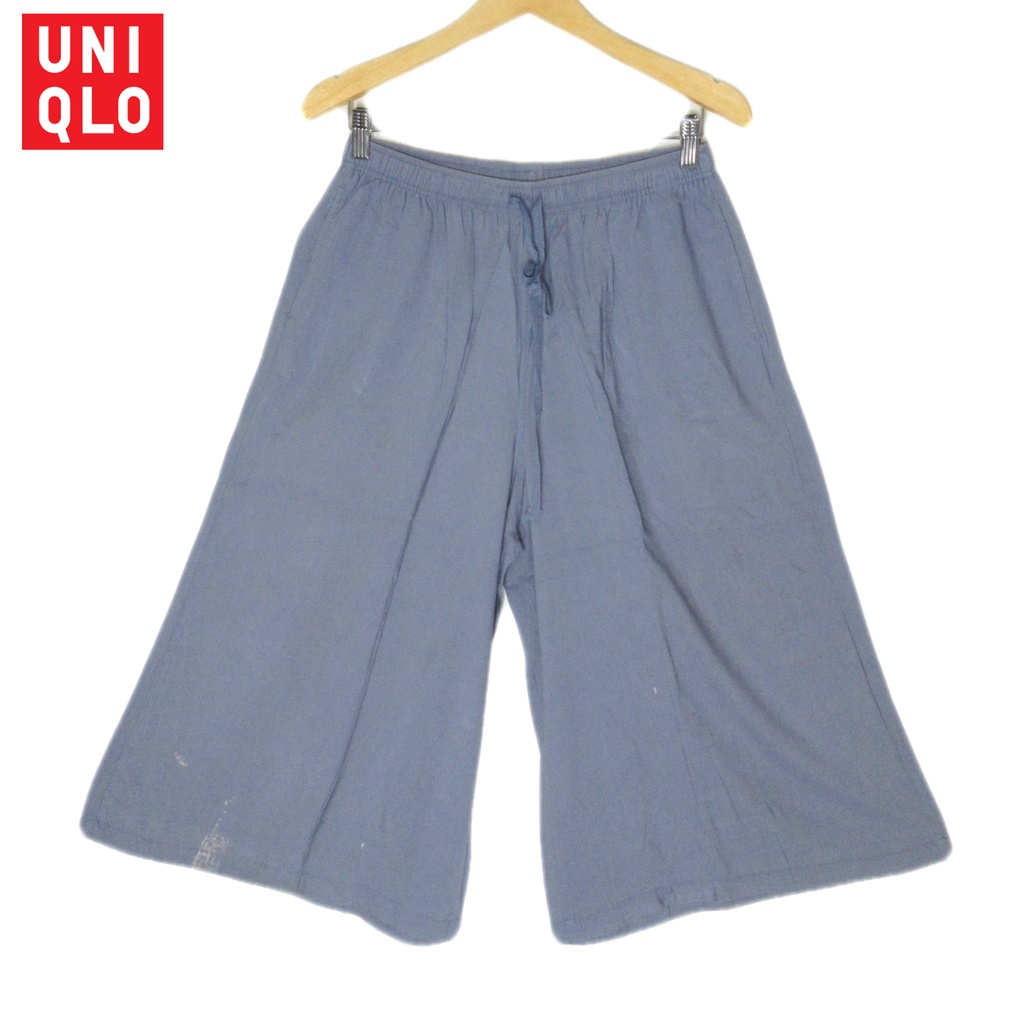 UNIQLO 3/4 CULLOT celana kulot biru langit pinggang karet KATUN STRETCH CELANA HARIAN Size M