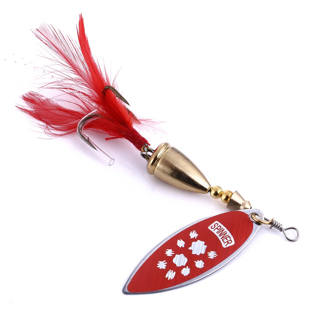 Hengjia 1Pc 10G Umpan Pancing Spoon Bahan Metal Dengan Bulu Ikan Fishing Lure Sequin Bass Bait