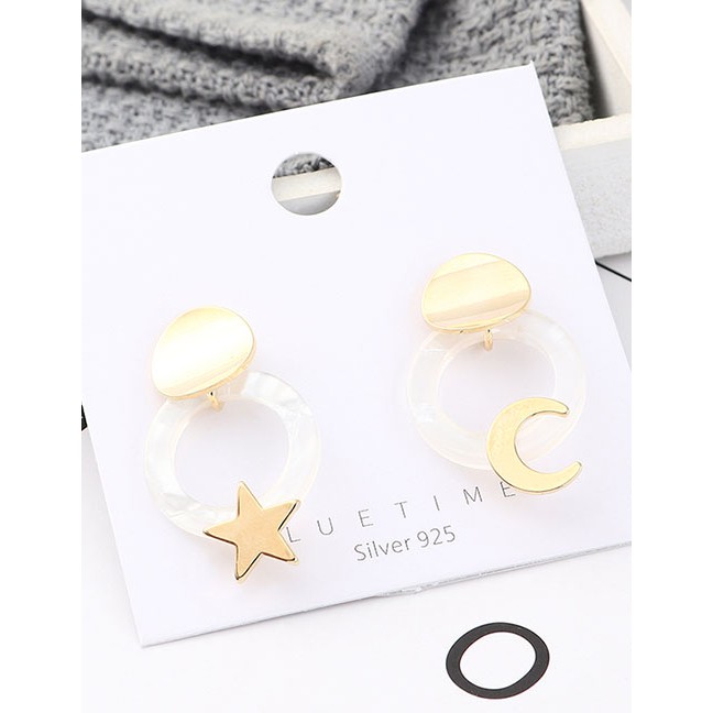 LRC Anting Tusuk Fashion Gold Plated Gold Star S925 Silver Needle Earrings Y62828