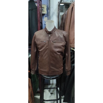 PROMO DISKON Jaket kulit pria MURAH asli kulit sapi garut ORIGINAL 100℅ model simpel warna coklat