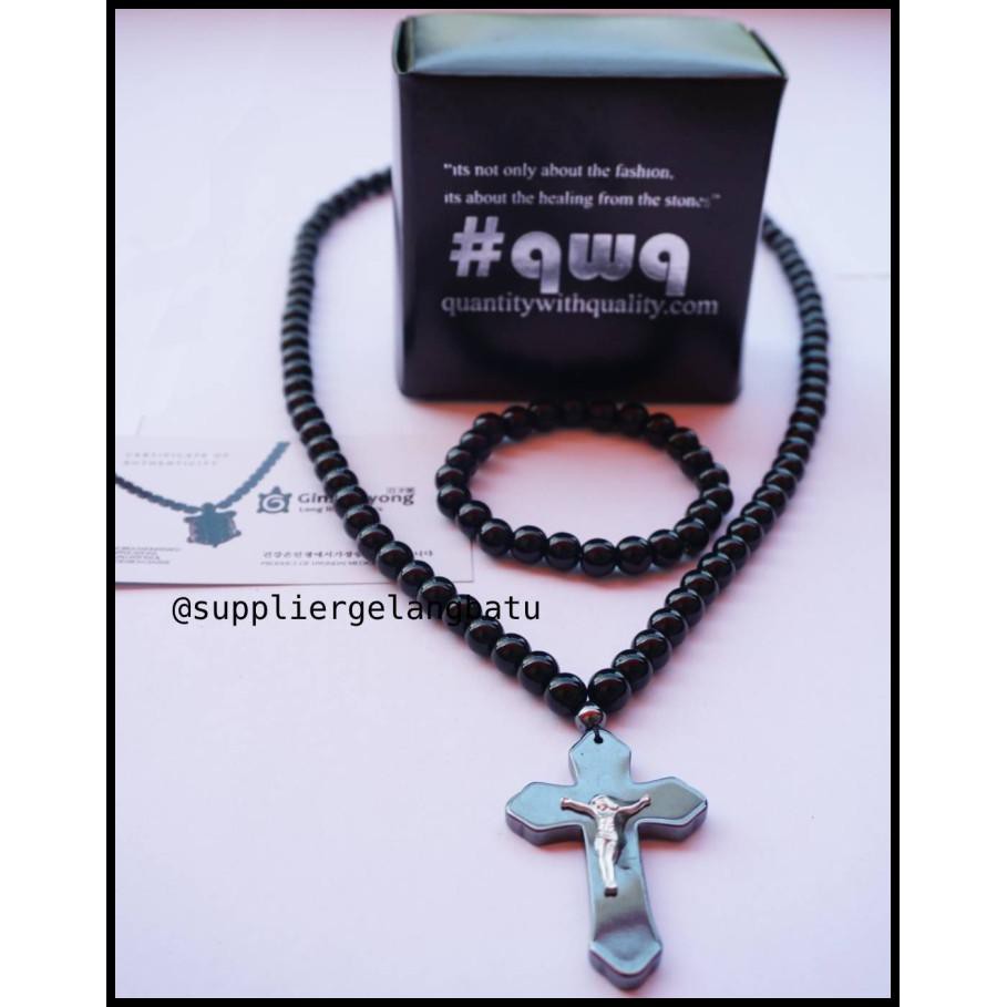 Best Sale Kalung Salib Yesus Giok Hitam Ginsamyong Peredaran Darah Korea Gelang