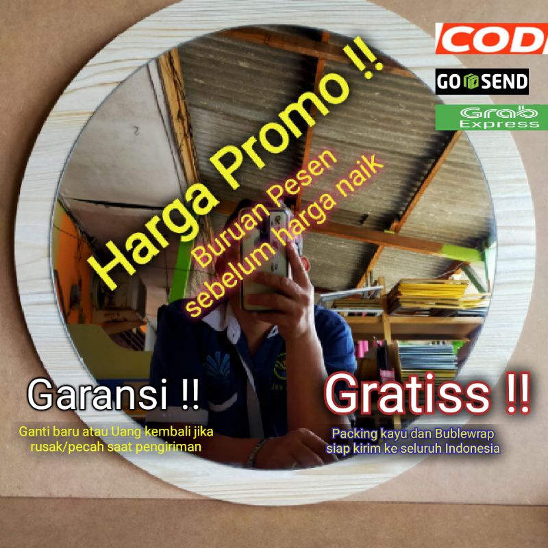 Kaca Cermin Mirror Bulat Dekorasi Dinding Rias Fashion Salon Cafe Wastafel Barbershop Ruang Tamu Kam