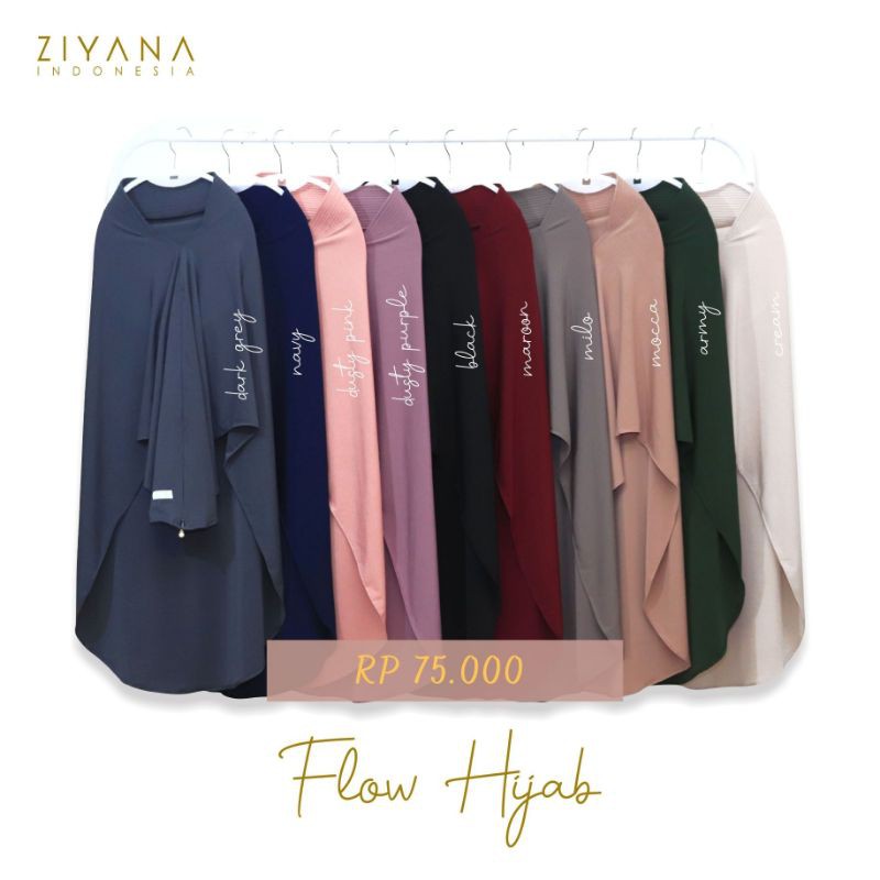 Flow Hijab instan Basic by Ziyana / Hijab sehari-hari syar'i / Jilbab rumahan Premium