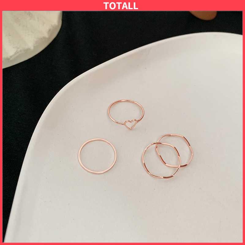 COD 4 Pcs/set Jari Telunjuk Cincin Rose Gold Cincin Set Untuk Wanita Aksesoris Perhiasan Hadiah Natal-Totall