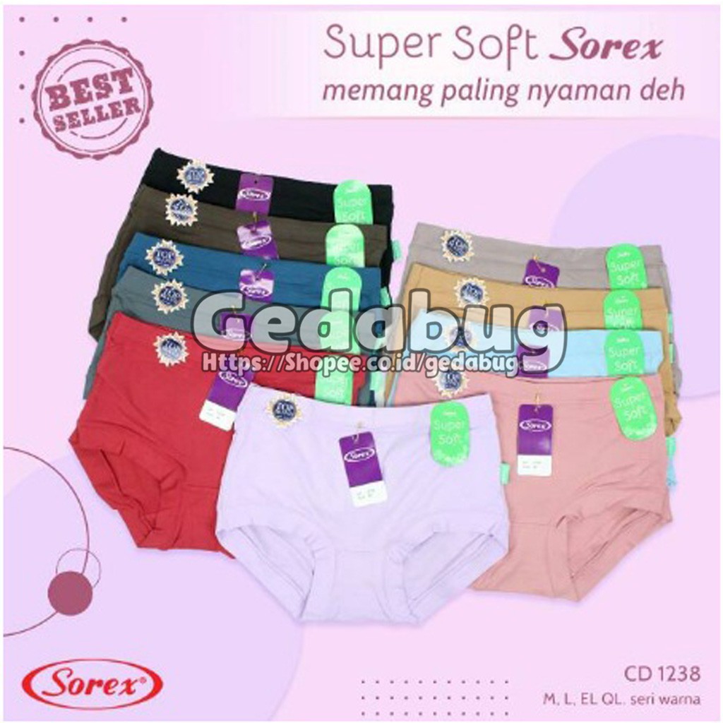 6 Pcs - CD Sorex 1238 SuperSoft | Celana dalam wanita dewasa Bassic Sorex | Gedabug