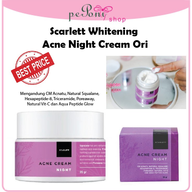 Perawatan Wajah Scarlett Whitening Acne Night Cream Ori 20 gr - Cream wajah Berjerawat