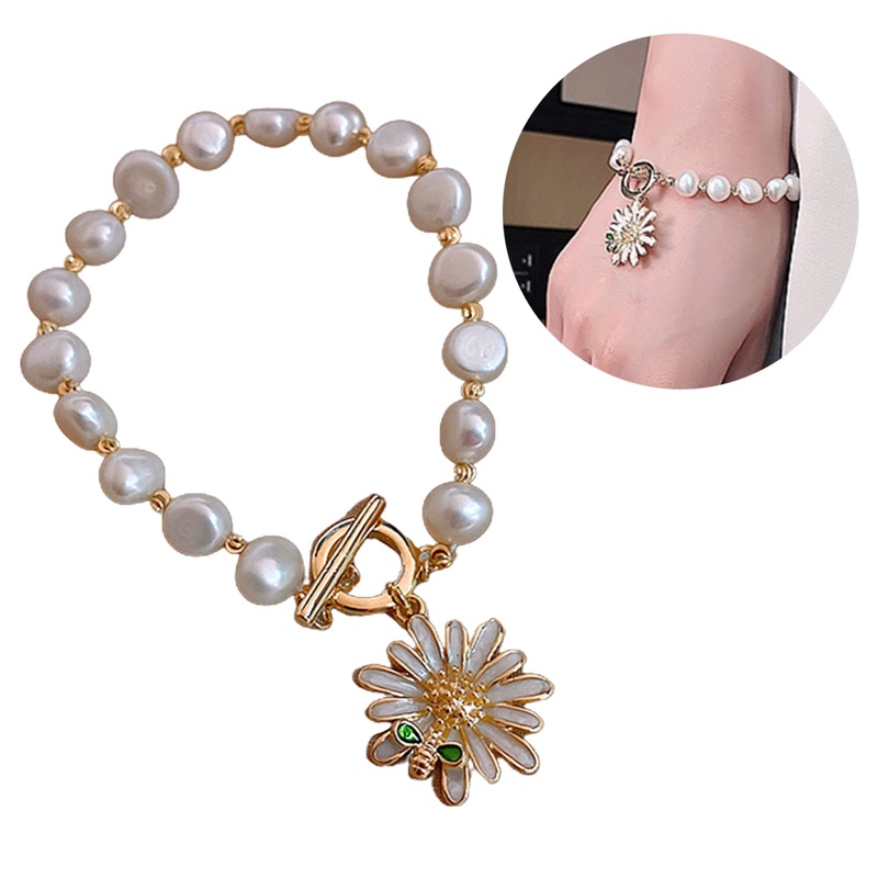 Gelang Tali Mutiara Dengan Liontin Lebah Bahan Zirkon Untuk Wanita