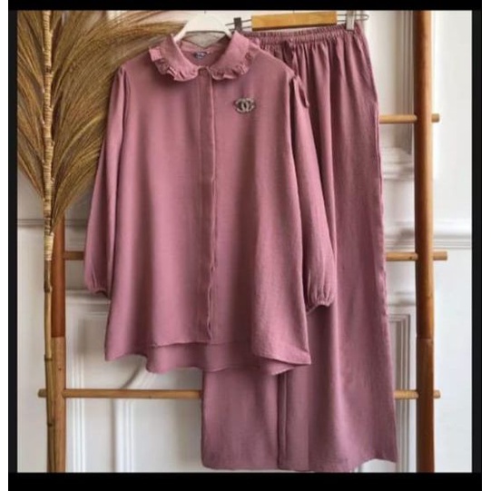 BELLA Set Crinkle AIrflow - Setelan Polos Crinkle LD 110CM / One set  polos crinkle airflow renda / 