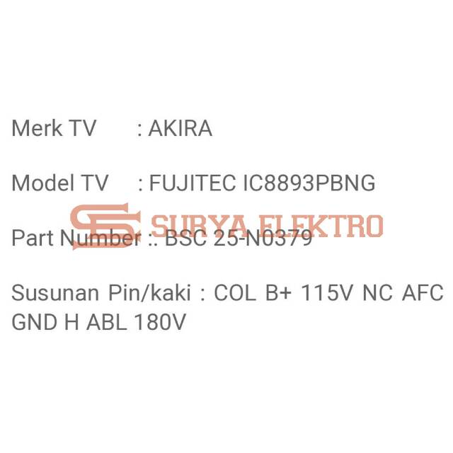 Flyback TV BSC 25-N0379 Akira Fujitec Travo Trafo Flybek BSC 25N 0379