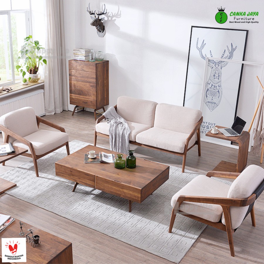 CANKA Madera - Satu Set Kursi Ruang Tamu Minimalis Sudut Sofa