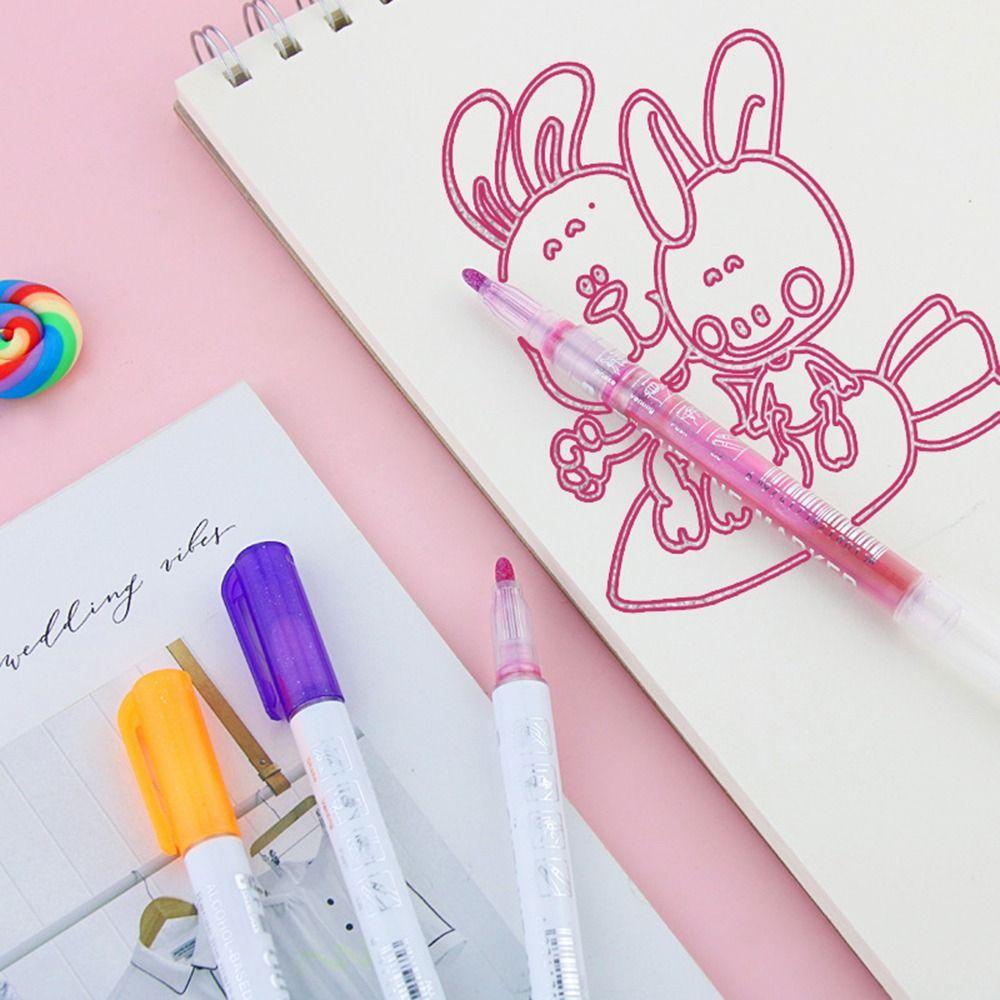 R-flower Outline Pen Hadiah Anak Alat Tulis Menandai Kunci-point Hand Akun Candy Color Marker Set