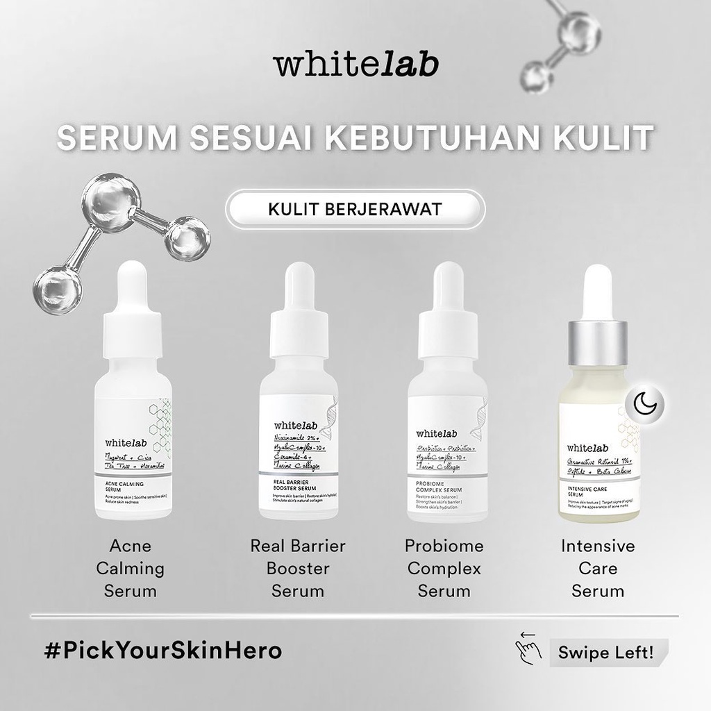 WHITELAB Face Serum Indonesia / Brightening Niacinamide Acne Calming C-Dose+ Intensive Care Peeling AHA BHA PHA Firming Barrier Booster Moisturizing Pribiome / Facial Wash Toner Essence Sunscreen Mask Masker Gel / Mugwort Pelembab Paket Wajah Lengkap Set