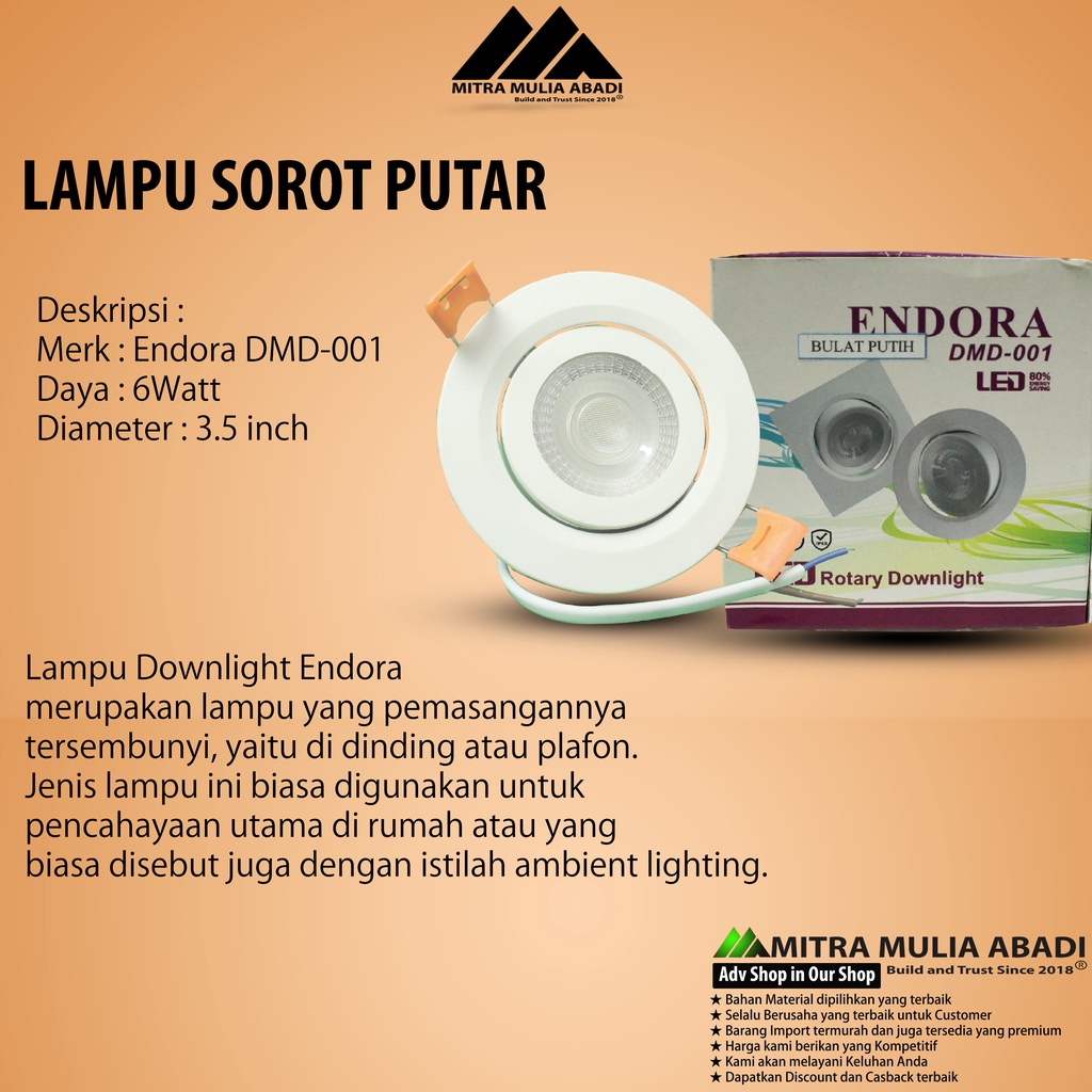 Lampu Sorot Down Light Bulat Putih 6watt Putar Putih