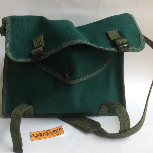 F9N tas kanvas slempang selempang jadul kuno vintage lawas tentara kulit stb postman bag hijau ➮ (Te