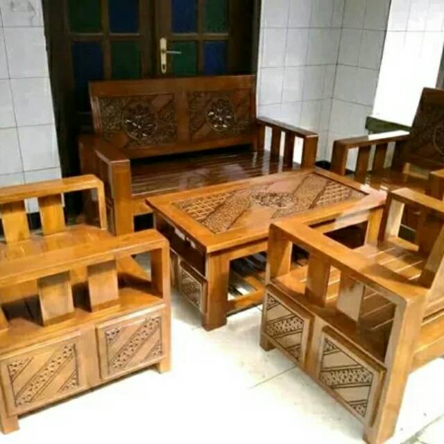 Set meja tamu minimalis jati