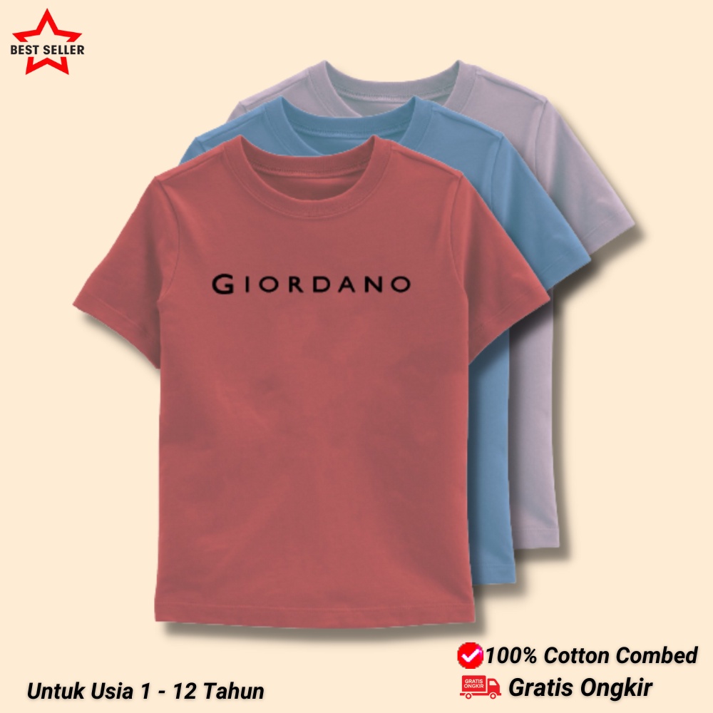 GIO-01 Kaos anak laki-laki dan perempuan umur 1 - 12 tahun| Baju Setelan atasan anak tanggung| Pakaian anak-anak distro keren motif simple| Kaos katun combed 30s