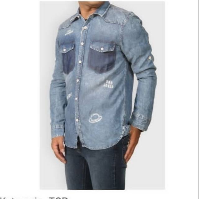 KEMEJA DENIM PRIA , EMBA ORIGINAL