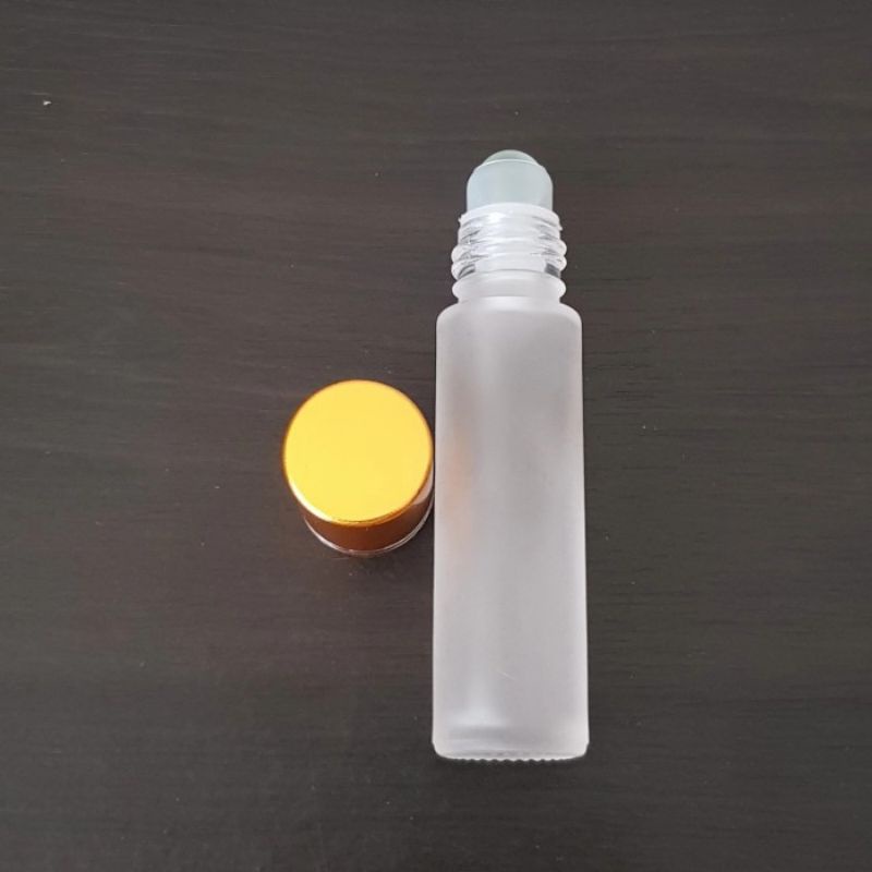 botol roll on 10ml kaca bening frosted tutup gold list