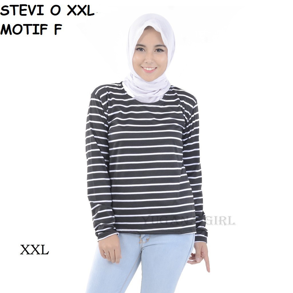 Zone Shope Baju Kaos XXL Jumbo T-Shirt Salur Murah Cewek/Wanita Lengan Panjang Kekinian Stevi