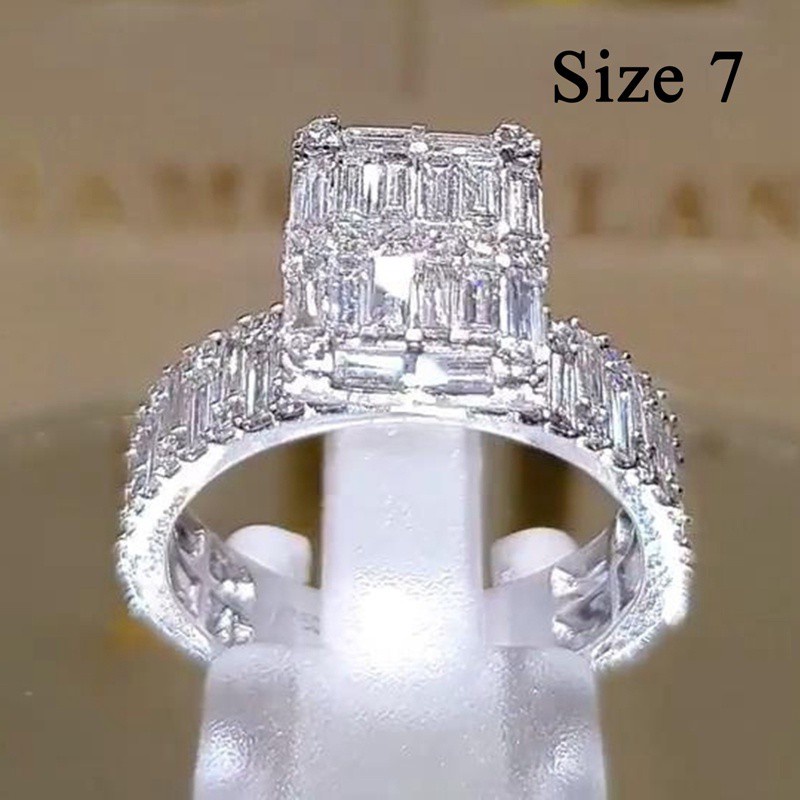 Cincin Wanita Bahan Sterling Silver Hias Zamrud Kubik Zirconia Untuk Pernikahan