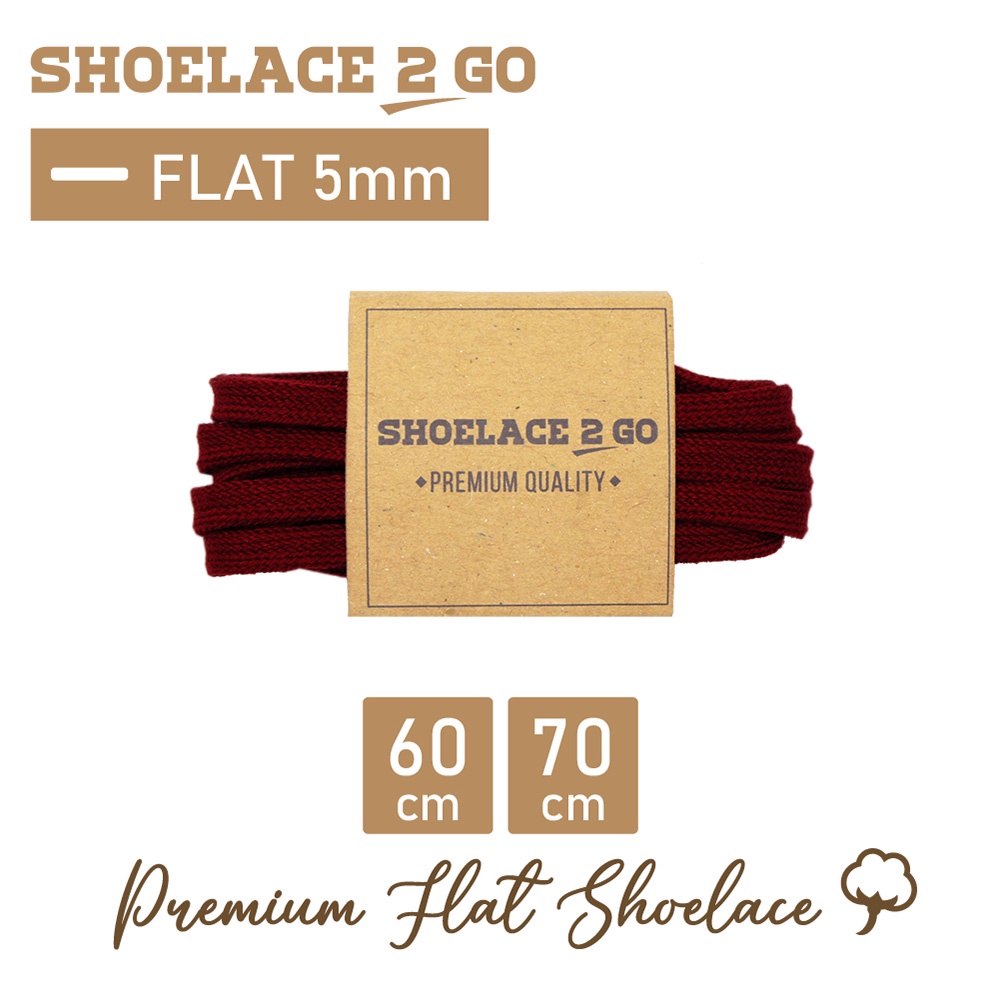 SHOELACE 2 GO PREMIUM TALI SEPATU GEPENG PIPIH FLAT F2 - RED MAROON - 60CM 70CM