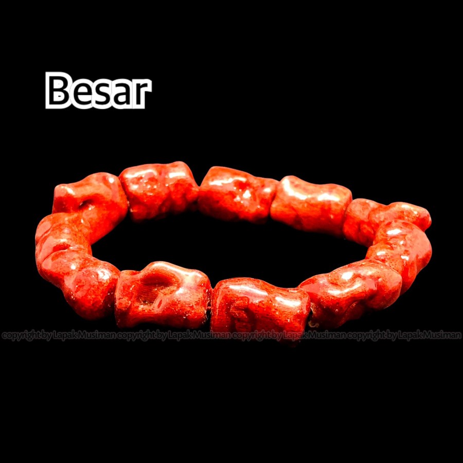 [Bayar di Tempat] Gelang Batu Red Coral Marjan Asli Laut Natural Alam Motif Abstrak