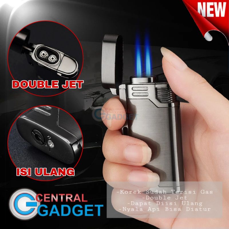 Korek Api Double Jet Korek Gas Butane Isi Ulang Korek Metal Setara Zippo