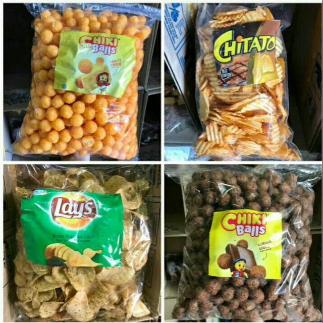 

Ciki kiloan indofood balls, chitato, lays kemasan 250gr