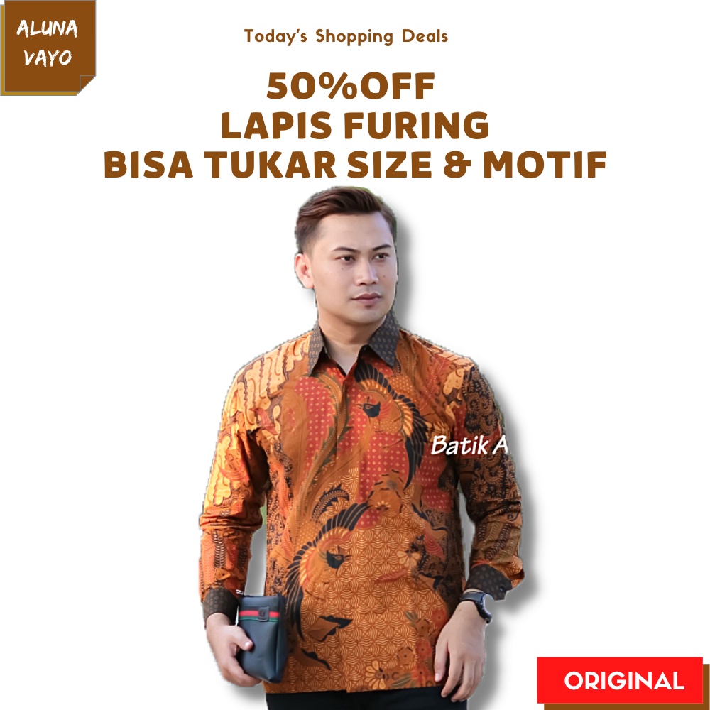 Baju Kemeja Kameja Atasan Hem Pakaian Batik Pria Lengan Panjang Hitam Putih Ayah Dan Anak Kuning Lil