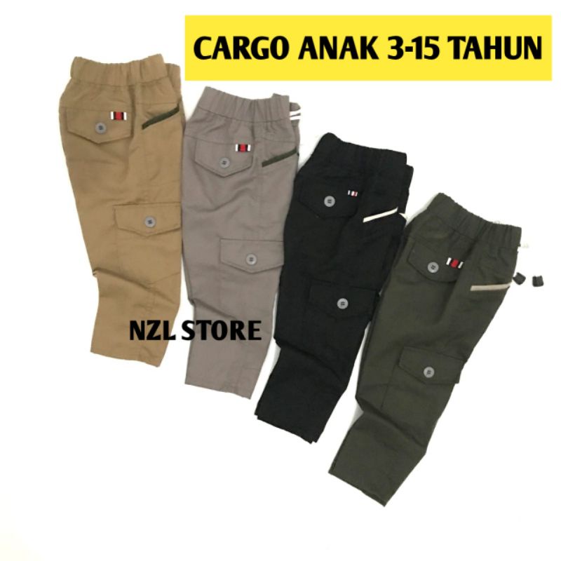 (COD) CELANA PANJANG ANAK CARGO USIA 3-15 TAHUN KAIN KATUN TWILL STRECTH PREMIUM SAKU KIMPUL MODEL CELANA CHINO ANAK