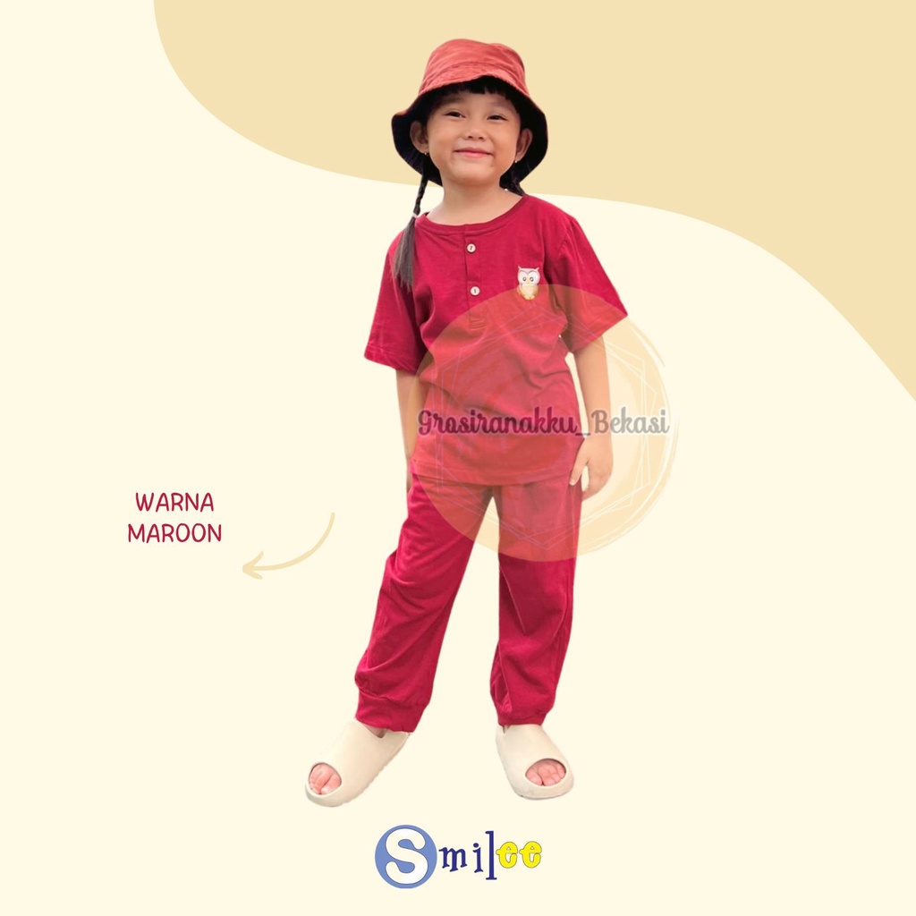 Setelan Anak Smilee Unisex Bomba Warna Maroon Size 1-5tahun