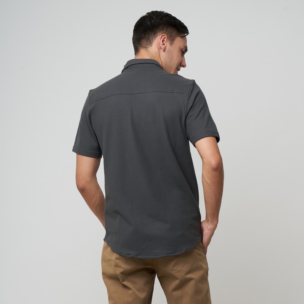 Futuro Kemeja Pendek basic Dark Grey Polos premium Pria