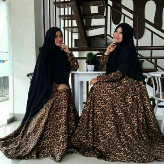 Busana muslimah Leopard gamis set khimar (Z9N7) Dress Panjang Crinkle Perempuan Jubah Turkey Terbaru