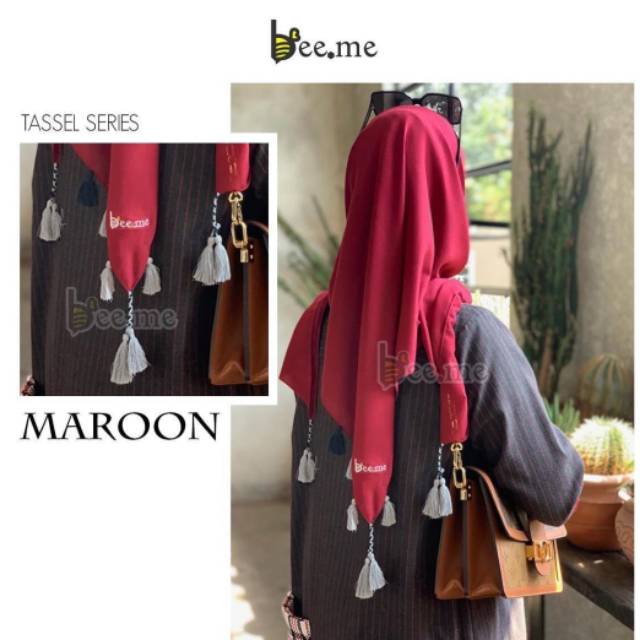 SALE Kerudung Beeme original-Maroon Tassel Series