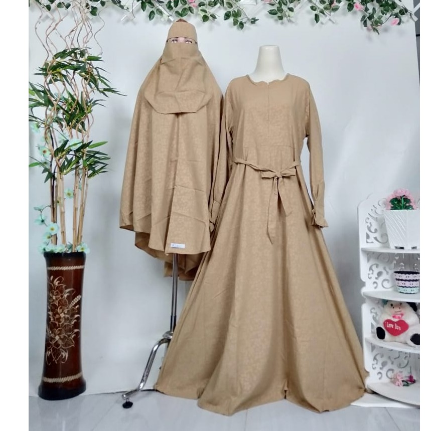 Premium Gamis Embos Set Syari Free Cadar Khimar Jilbab Hijab Cadar