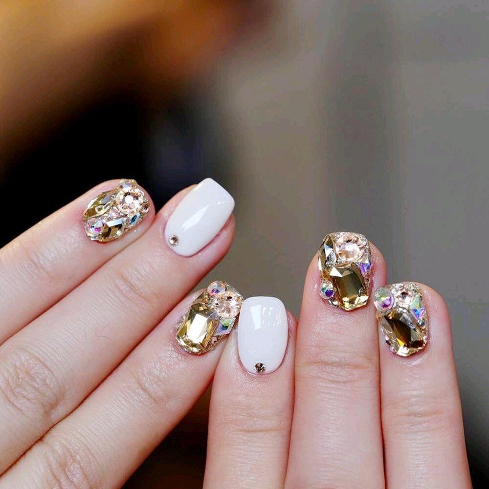 Needway Nail Art Rhinestones Fashion 4pcs 14x10mm Menunjuk Kembali Membuat Perhiasan Glliter Kaca DIY Craft Shiny Nail Charms