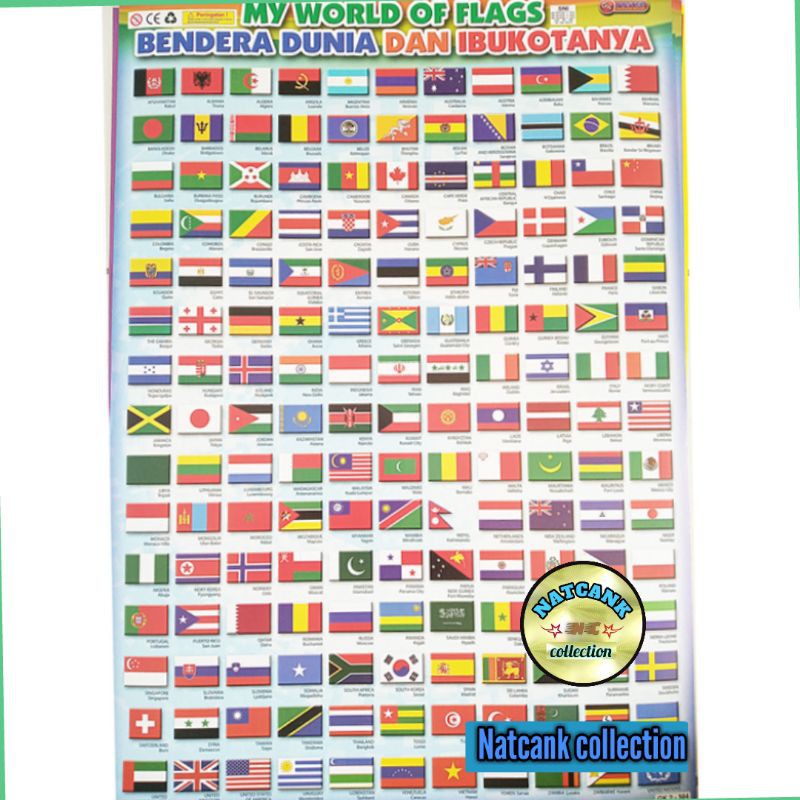 Jual poster anak pengenalan nama bendera dunia dan ibu kotanya | Shopee