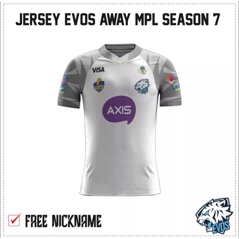 Jersey evos putih 2021 away gratis pasang nama sama no punggung bila diperlukan