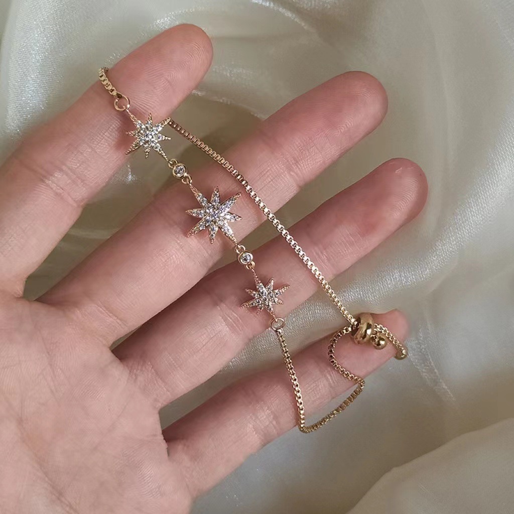 Hello Gelang Tangan Wanita Desain Bintang Oktagonal Simple Adjustable Hias Berlian Mikro Gaya Korea