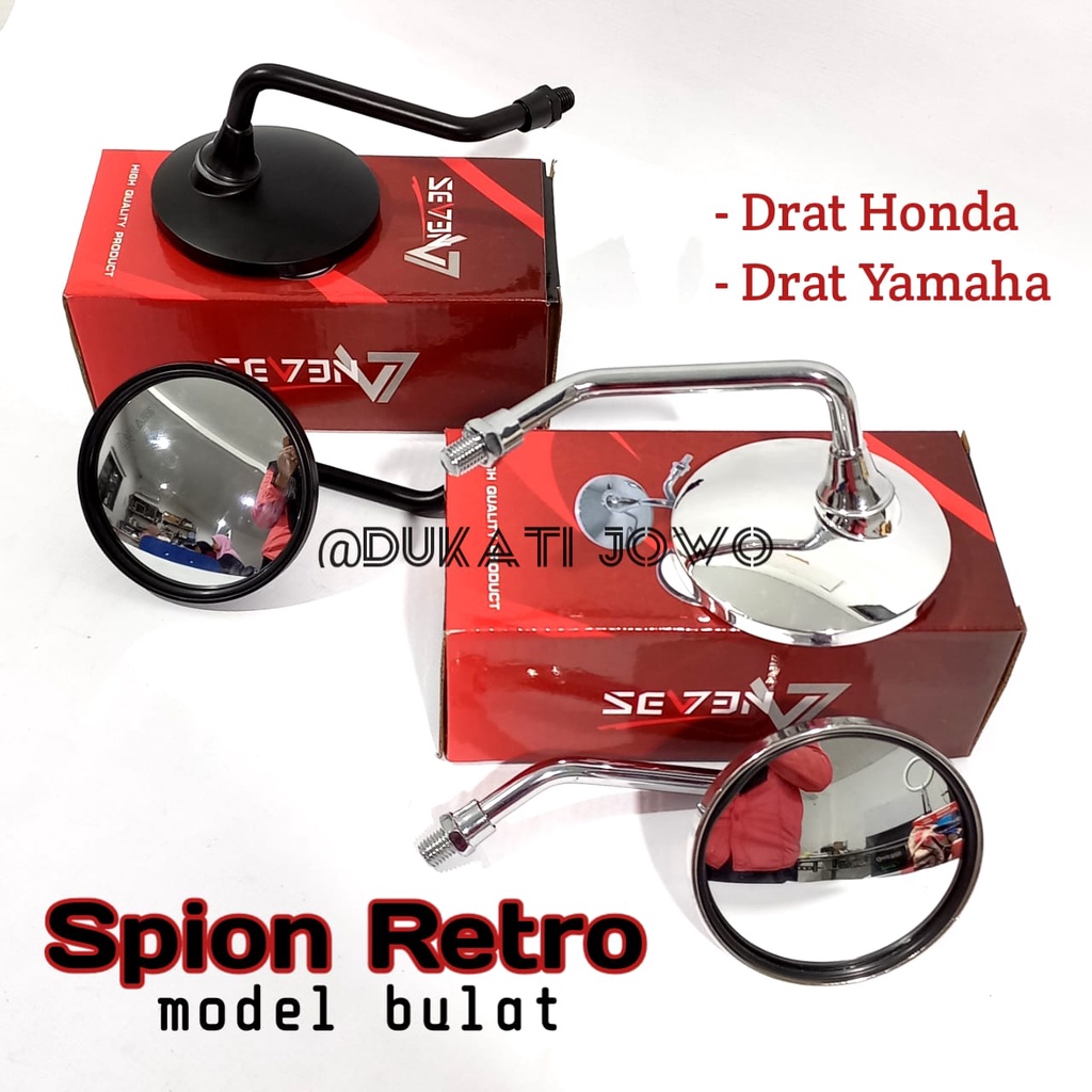 SPION RETRO BULAT HND YAMAHA VESPA CHROME RETRO KACA PUTIH CEMBUNG