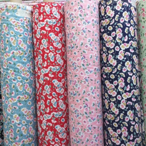 Kain katun jepang motif bunga putih lebar 1.50 meter