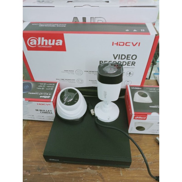 PAKET CCTV ONLINE  DAHUA 2 KAMERA 1080P 2MP DVR DAHUA 4CH APLIKASI ONLINE HP GDMSS RESMI DAHUA KOMPL