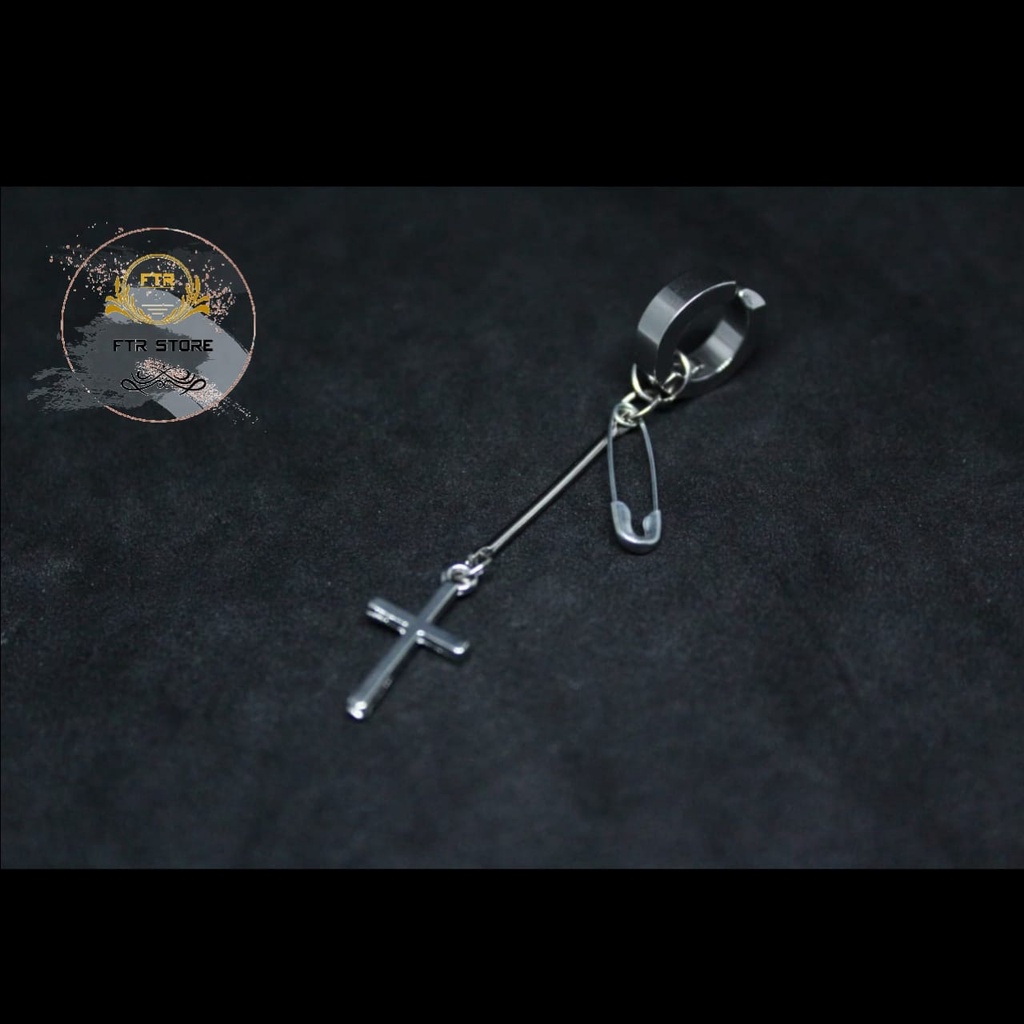 IP-BD ANTING COWOK KOREA GANTUNG TERBARU JEPIT&amp;TINDIK PENITI BATANG SALIB/ Anting / Anting salib/