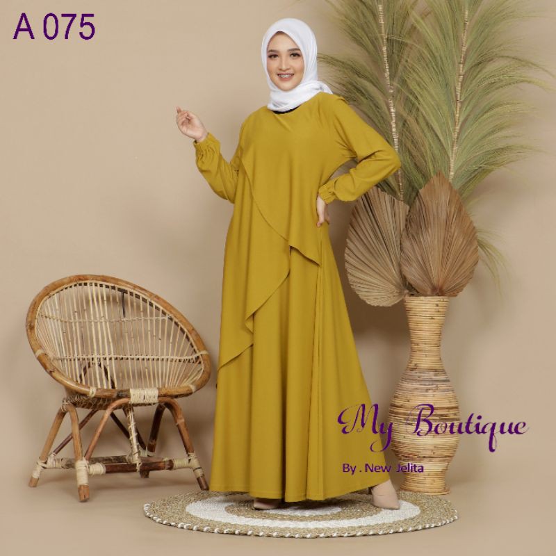 My Boutique Fashion Gamis A075 Polos Kuning Limmy Stella Crepe Premium LD 110