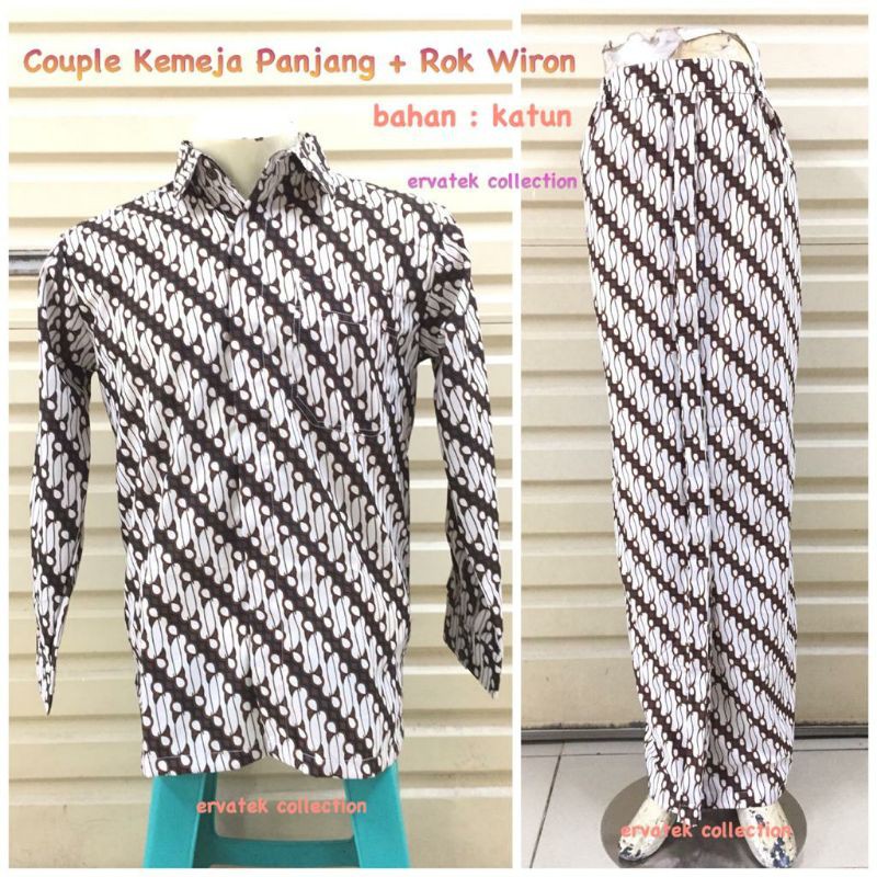 COUPLE BATIK CBPJW50 Kemeja Pria tgn Panjang dan Rok Wiron Wanita Baju Pasangan Lamaran Kondangan