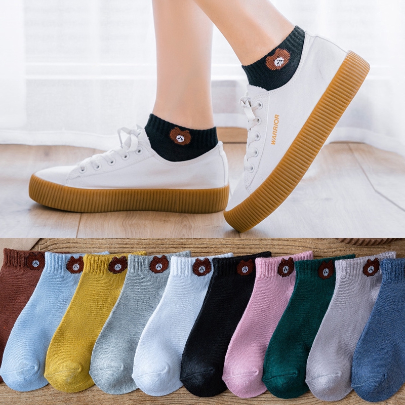 5 Pasang Kaos  Kaki  Wanita Gaya Korea Retro  Motif Beruang 