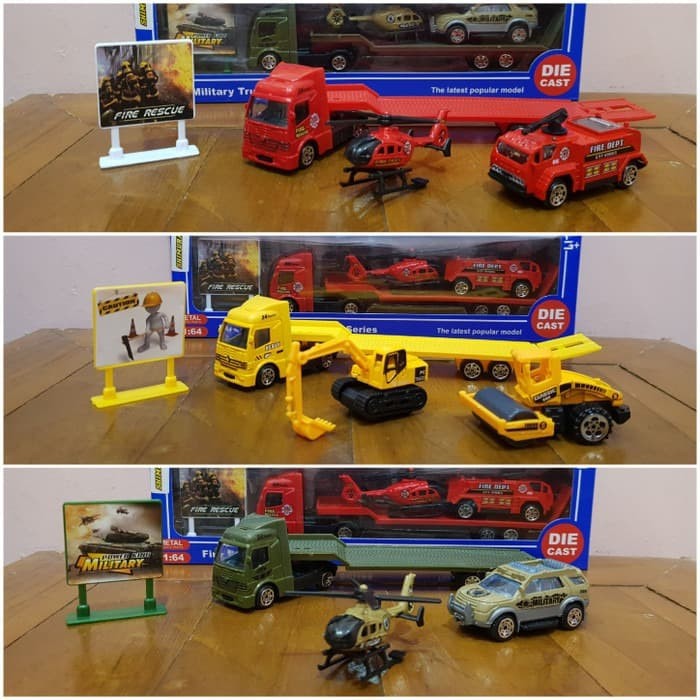Set Diecast Truck Latest Series (Military, Construction, Fire Engine & Police Car)