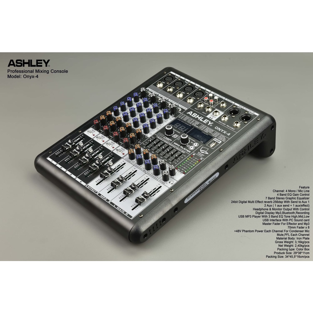 Mixer Ashley Onyx4 4 Channel USB MP3 Bluetooth Efek 256DSP Equaliser Original