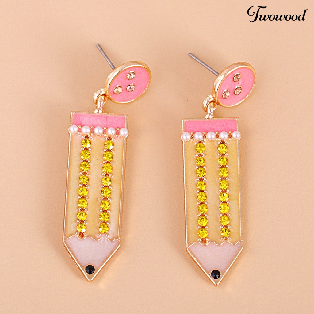 1 Pasang Anting Stud Mutiara Berlian Imitasi Bentuk Pensil Untuk Kencan